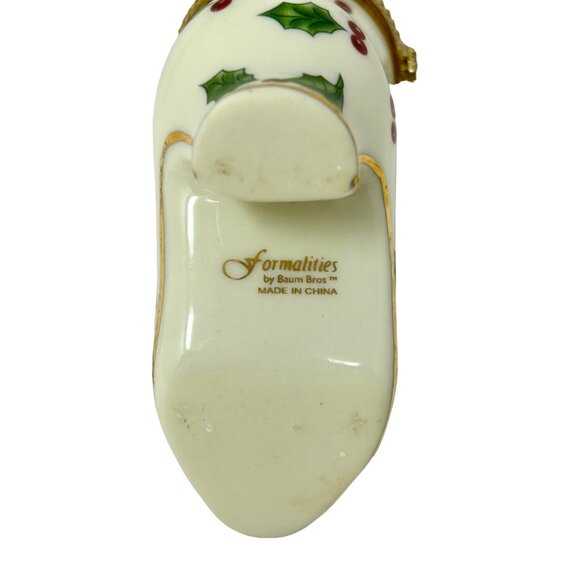 Porcelain Victorian Shoe Christmas Ornament & Trinket Box with Holly & Berries - Picture 8 of 8